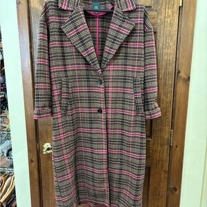 Wild Fable Plaid Trench Coat - Pink and Brown